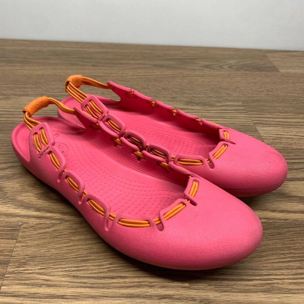 Crocs Springi Slingback Ballet Flats Women Sz 6 Casual Shoe Croslite Pink Orange